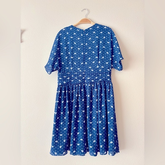 & OTHER STORIES Blue Floral White Polka Dot Flared Mini Summer Dress Size 10 - Picture 7 of 10